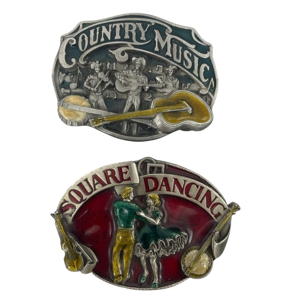 Country Music Band Banjo Guitar & Square Dancing Belt Buckle Bundle